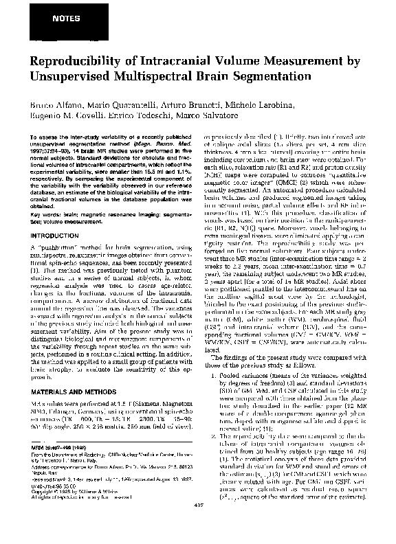 (PDF) Reproducibility of intracranial volume measurement by ...