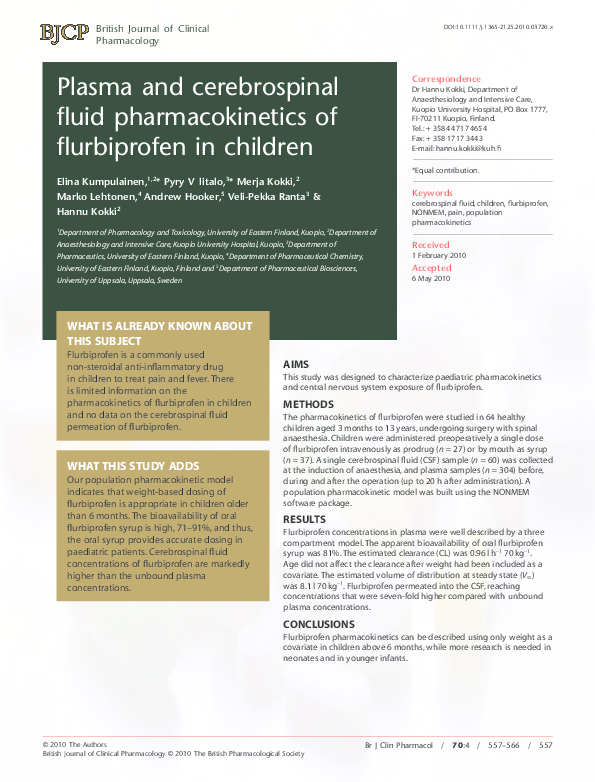 (PDF) Plasma and cerebrospinal fluid pharmacokinetics of flurbiprofen ...