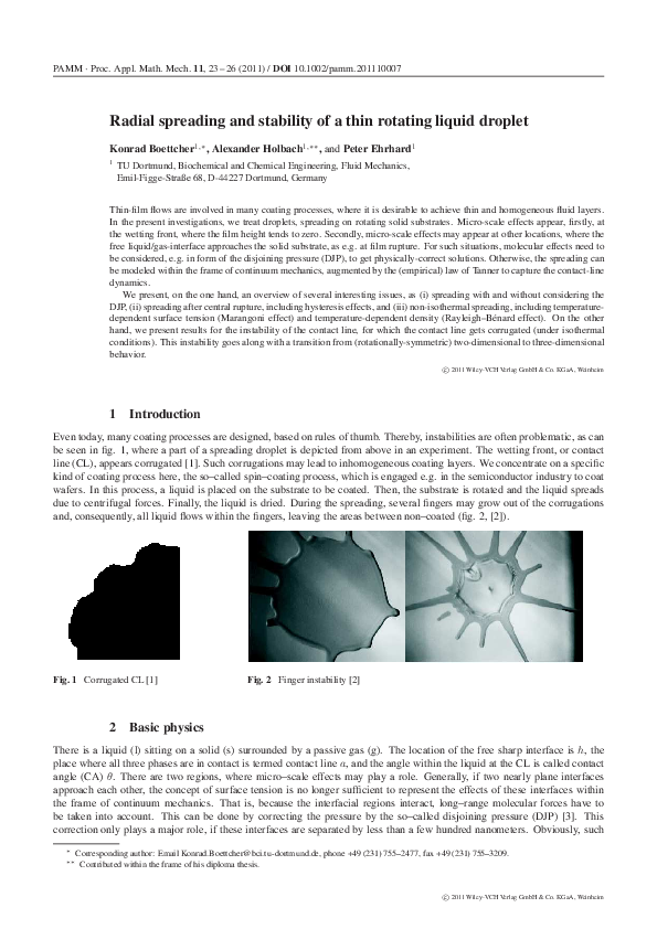 (PDF) Radial spreading and stability of a thin rotating liquid droplet