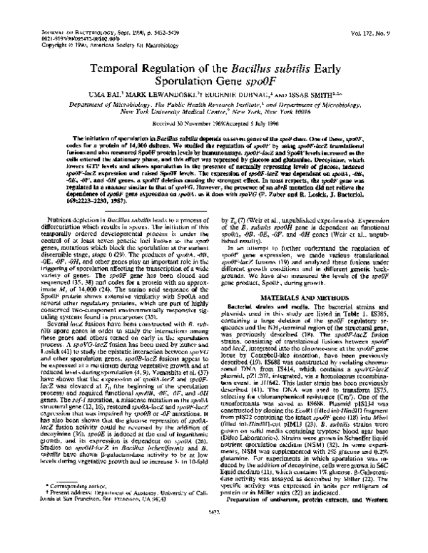 (PDF) Temporal regulation of the Bacillus subtilis early sporulation ...