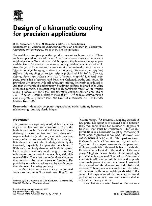 (PDF) Design of a kinematic coupling for precision applications P