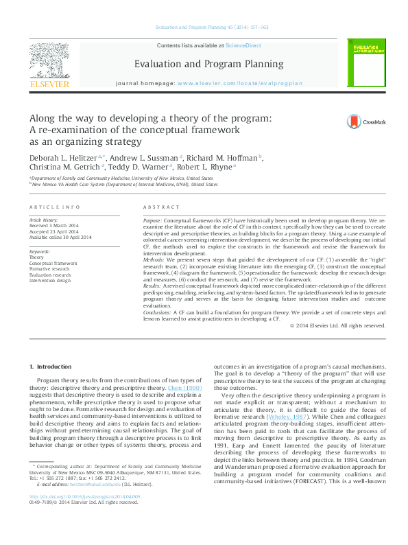 (PDF) Along the Way to Developing a Theory of the Program: a Re ...