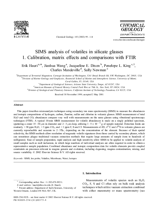 (PDF) SIMS analysis of volatiles in silicate glasses: 1. Calibration ...