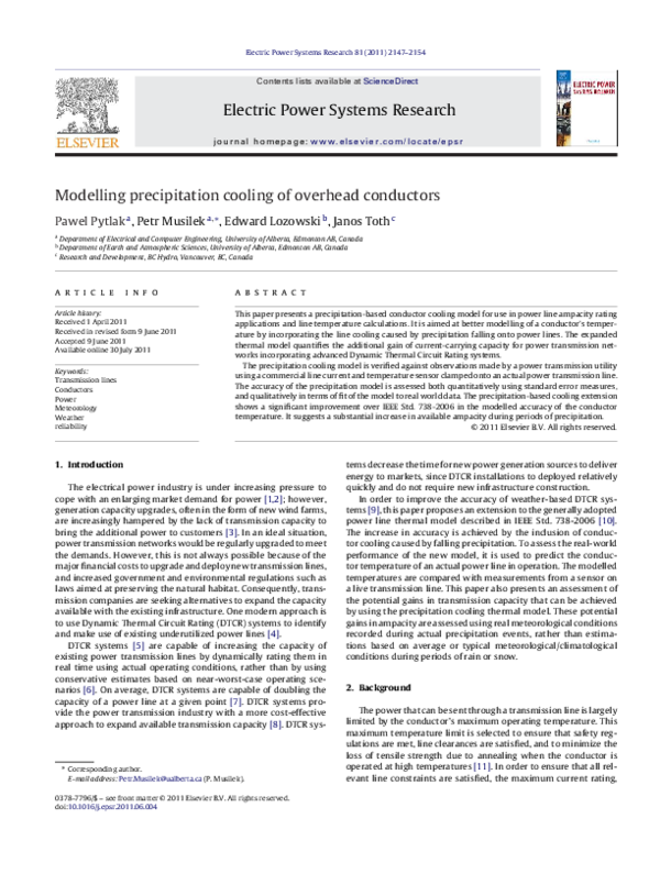 (PDF) Modelling precipitation cooling of overhead conductors