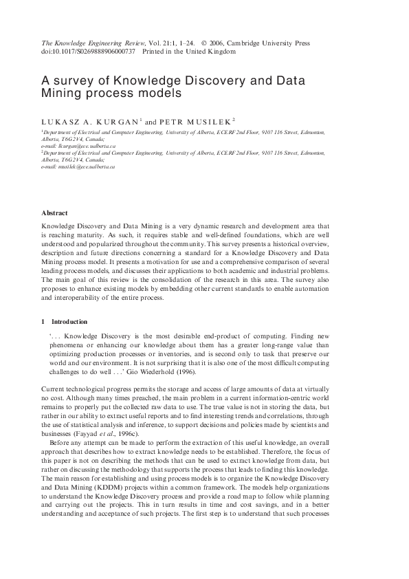 (PDF) A survey of Knowledge Discovery and Data Mining process models