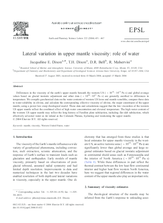 (PDF) Lateral variation in mantle viscosity