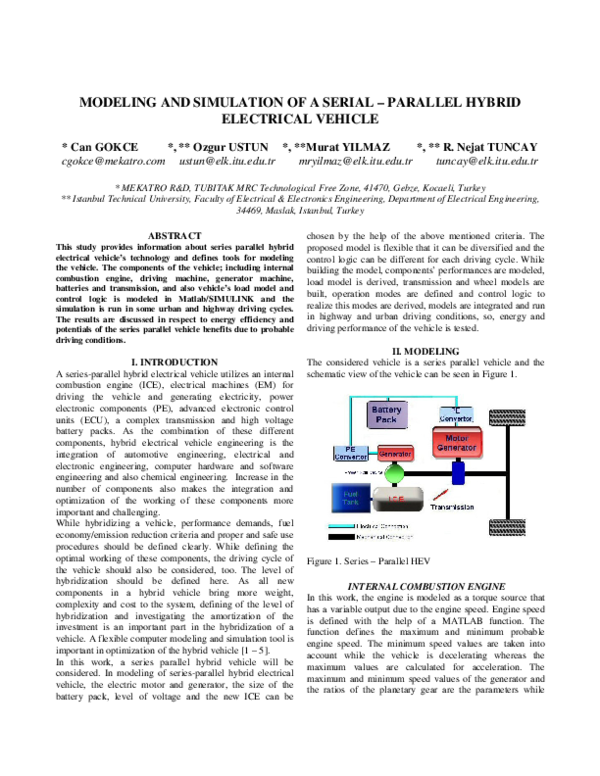 (PDF) Modeling And Simulation Of A Serial Parallel Hybrid Electrical ...
