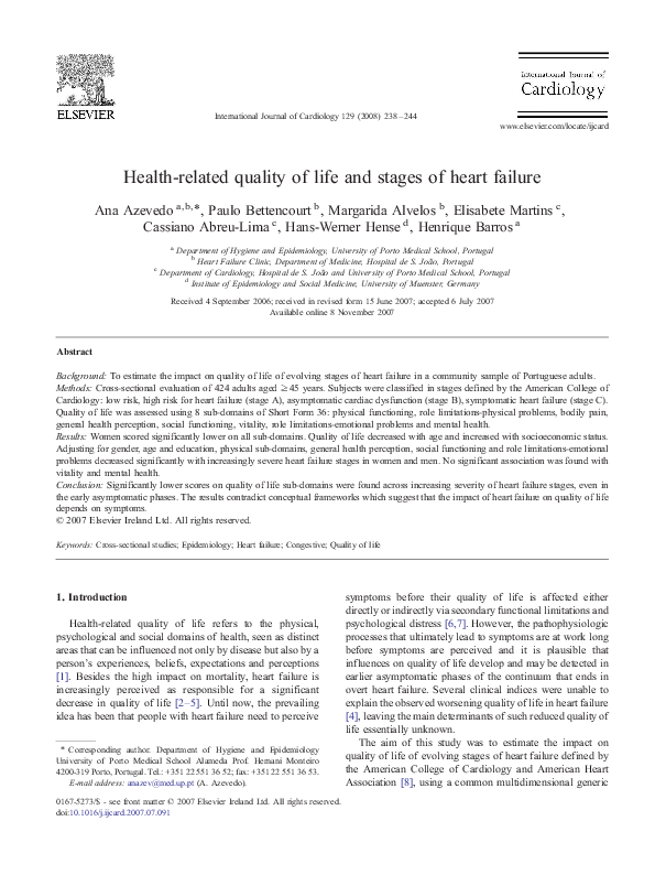 (PDF) Health-related quality of life and stages of heart failure