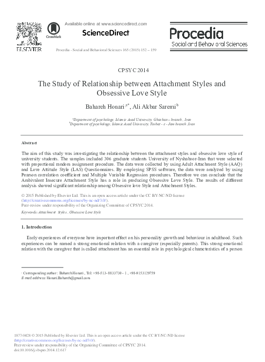 (PDF) ScienceDirect The Study of Relationship between Attachment Styles ...