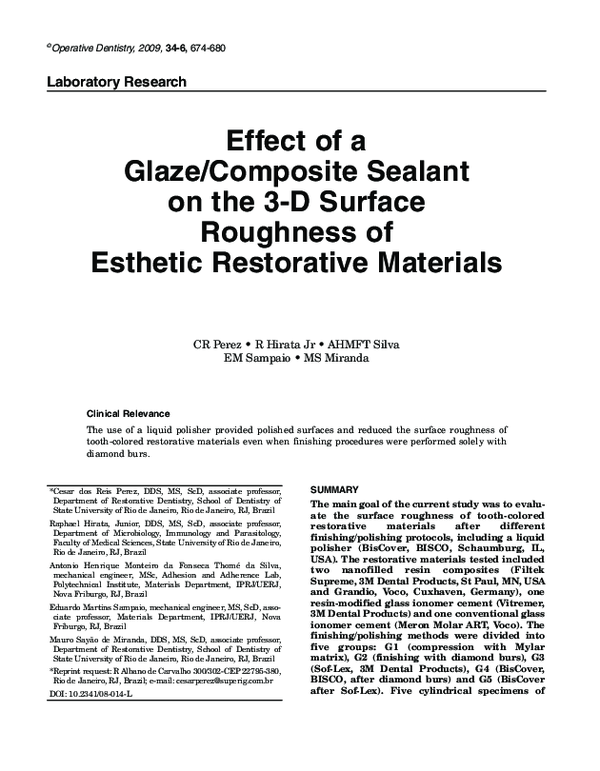 (PDF) Effect of a Glaze/Composite Sealant on the 3-D Surface Roughness ...