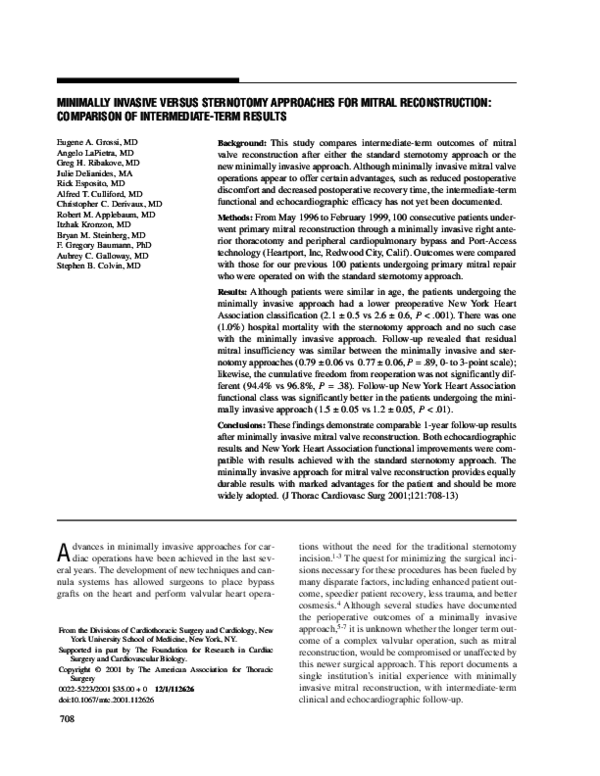 (PDF) Minimally invasive versus sternotomy approaches for mitral ...