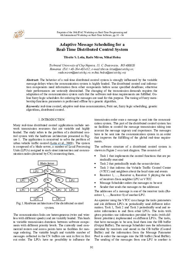 (PDF) Adaptive Message Scheduling for a Real-Time Distributed Control ...