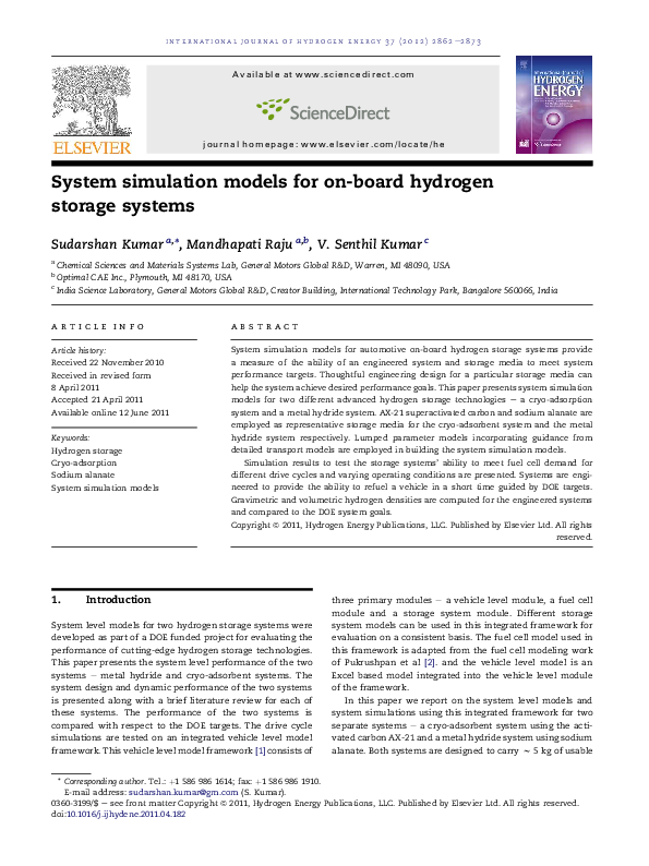 (PDF) System simulation models for on-board hydrogen storage systems