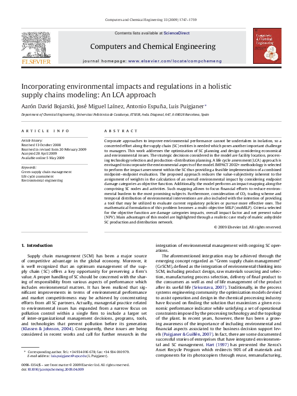 (PDF) Incorporating environmental impacts and regulations in a holistic ...