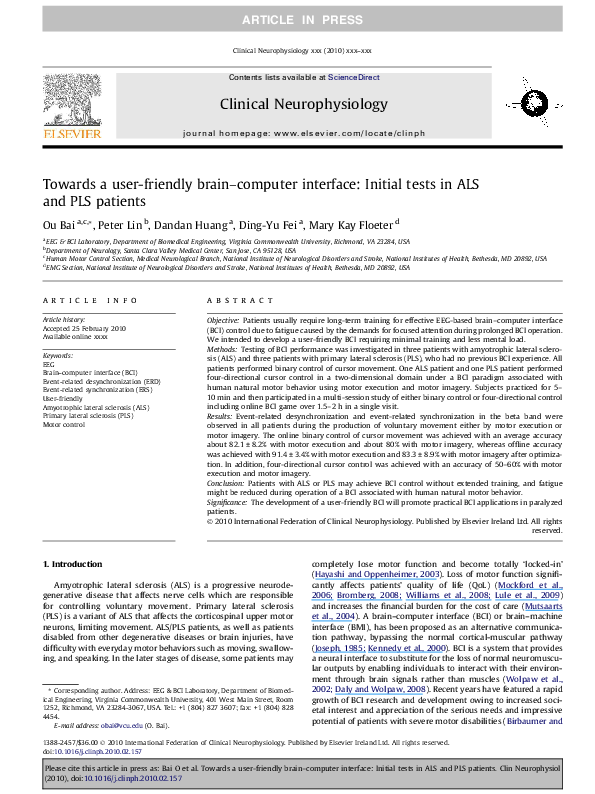 (PDF) Towards a user-friendly brain-computer interface: Initial tests ...