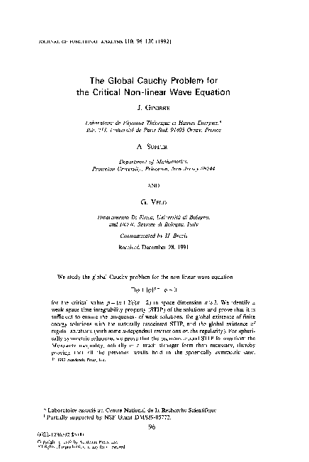 (PDF) The global Cauchy problem for the critical non-linear wave equation