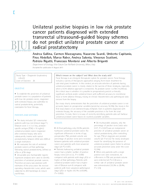 (PDF) Unilateral positive biopsies in low risk prostate cancer patients ...