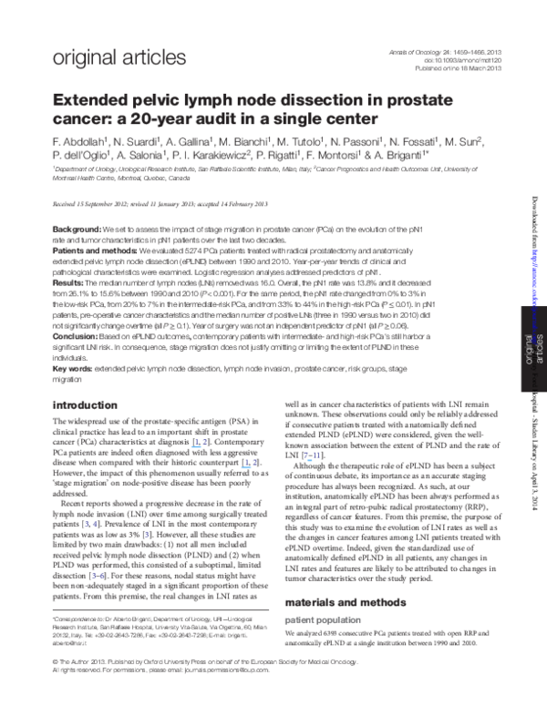 (PDF) Extended pelvic lymph node dissection in prostate cancer: a 20 ...
