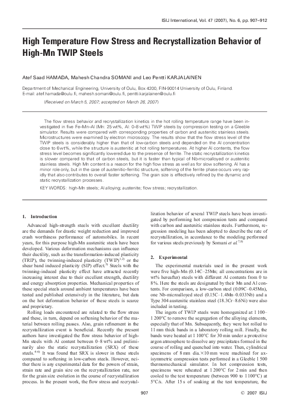 (PDF) High Temperature Flow Stress and Recrystallization Behavior of ...