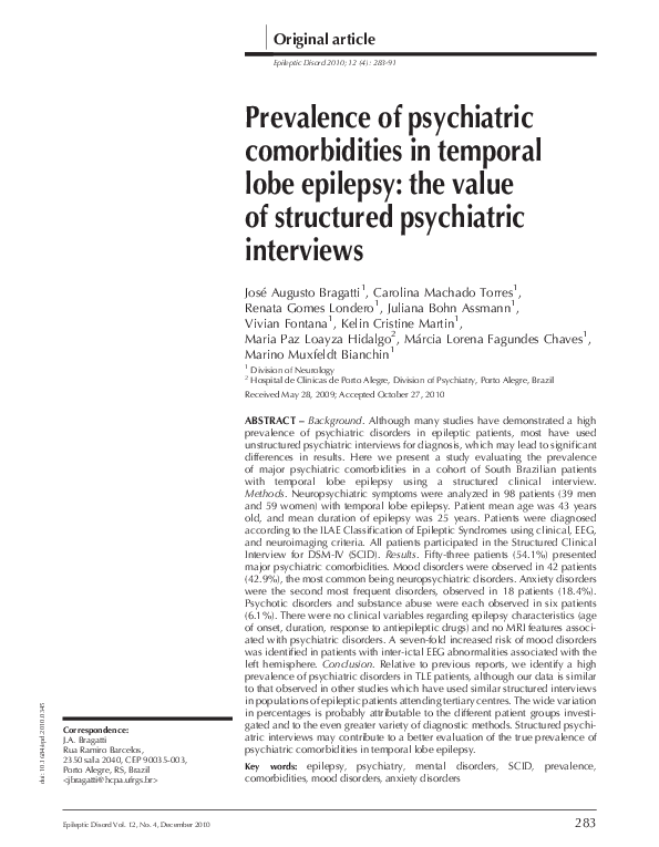 (PDF) Prevalence of psychiatric comorbidities in temporal lobe epilepsy ...