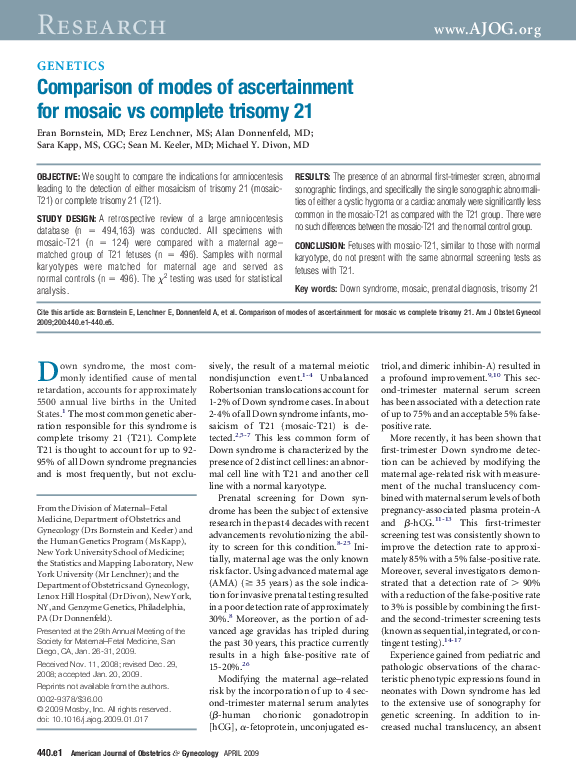 (PDF) Comparison of modes of ascertainment for mosaic vs complete