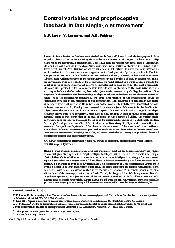 (PDF) Control variables and proprioceptive feedback in fast single ...