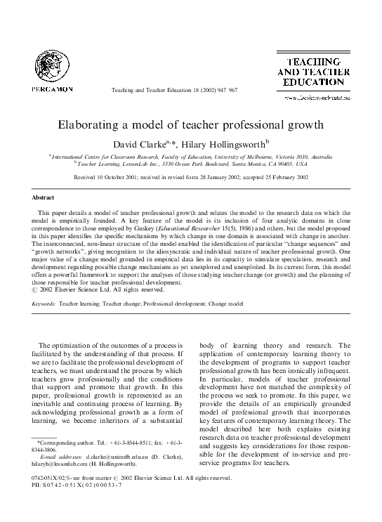 (PDF) Elaborating a model of teacher professional growth David Clarke