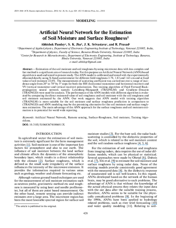(PDF) Artificial neural network for the estimation of soil moisture and ...