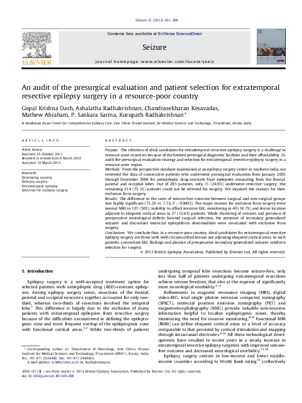 (PDF) An audit of the presurgical evaluation and patient selection for ...