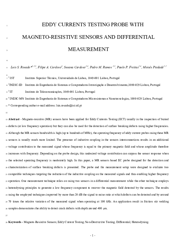 (PDF) Eddy currents testing probe with sensors and