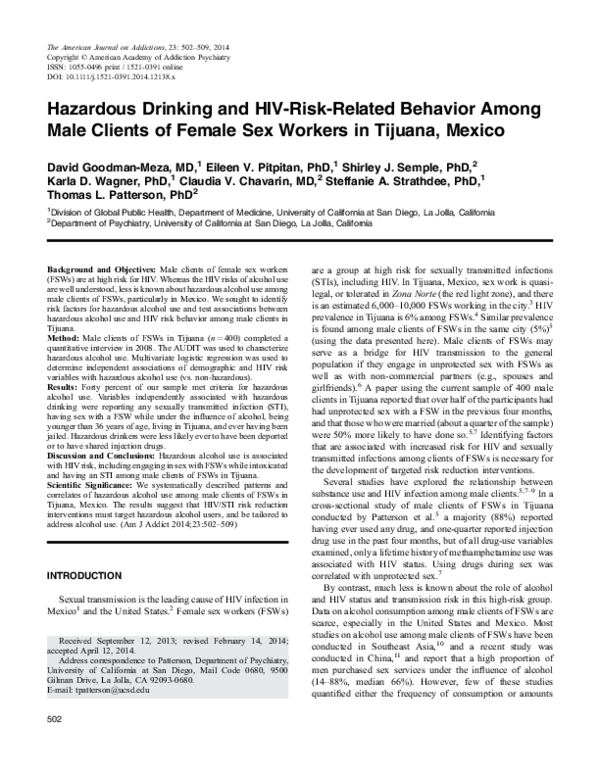 (PDF) Hazardous drinking and HIV risk-related behavior among male ...