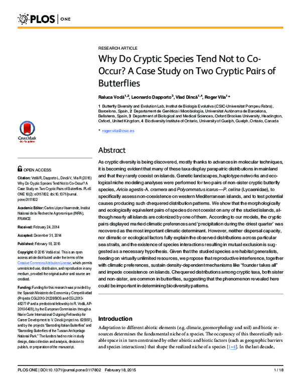 (PDF) Why do cryptic species tend not to co-occur? A case study on two ...