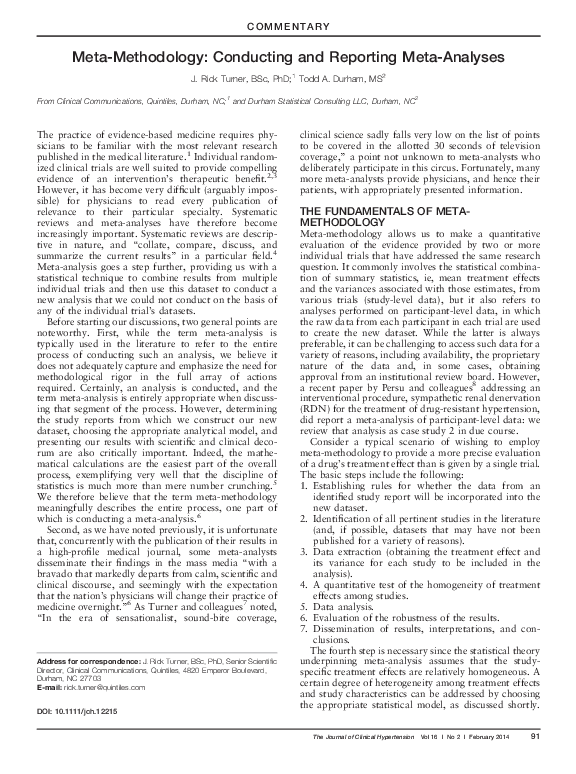 (PDF) Meta-Methodology: Conducting and Reporting Meta-Analyses