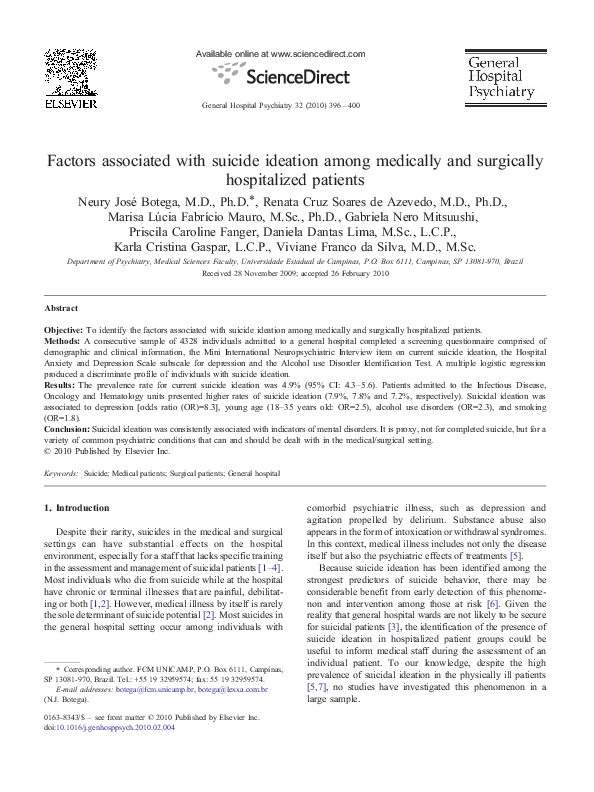 (PDF) Factors associated with suicide ideation among medically and ...