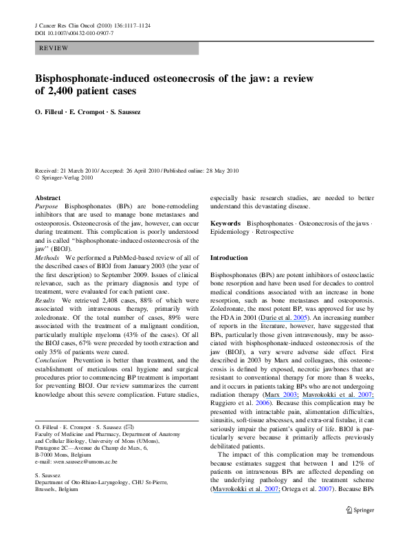 (PDF) Bisphosphonate-induced osteonecrosis of the jaw: a review of ...