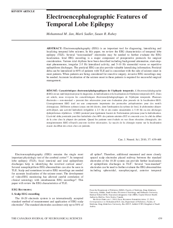 (PDF) Electroencephalographic Features of Temporal Lobe Epilepsy