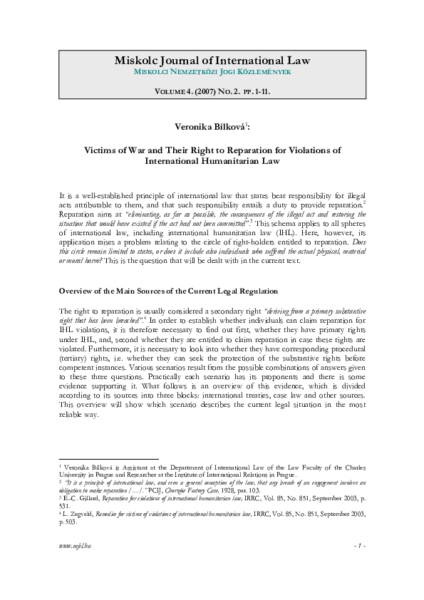 (PDF) Victims of War and Their Right to Reparation for Violations of ...