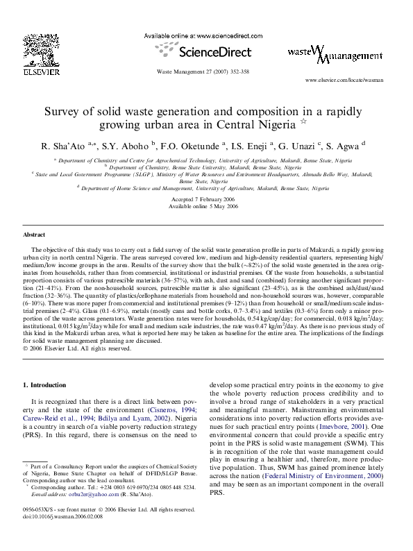 (PDF) Survey of solid waste generation and composition in a rapidly ...