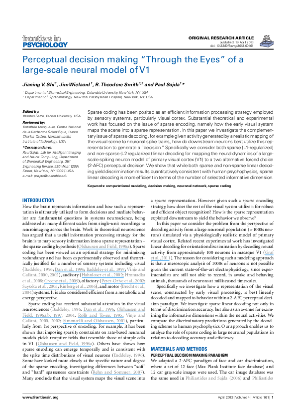 (PDF) Perceptual Decision Making “Through the Eyes” of a Large-Scale ...