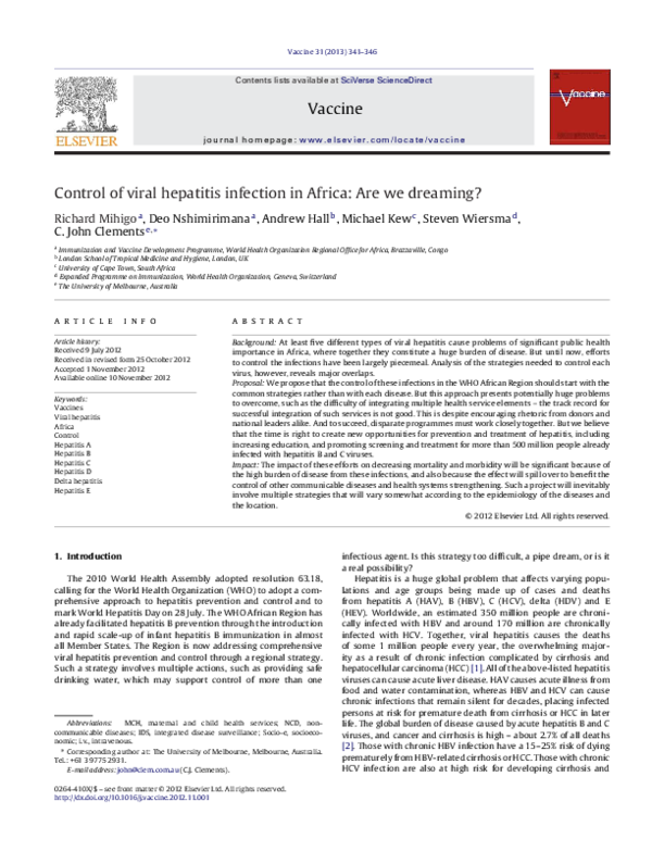 (PDF) Control of viral hepatitis infection in Africa: Are we dreaming?