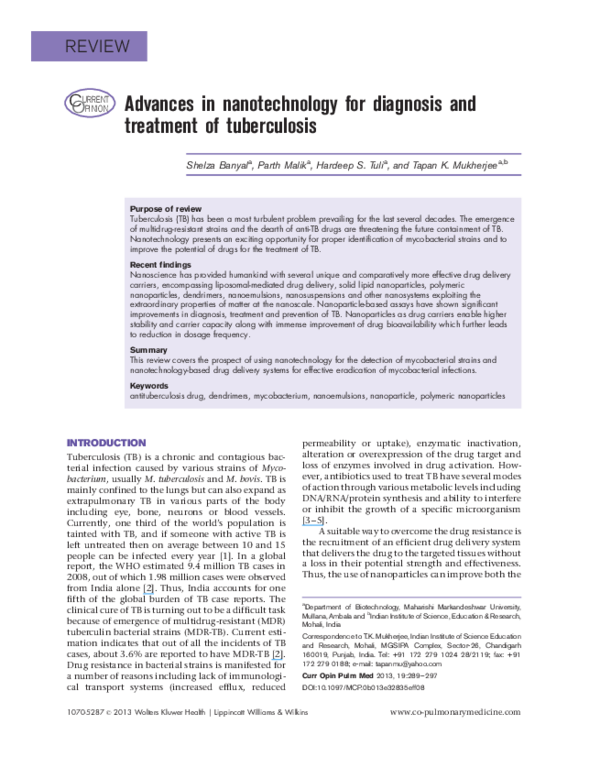 (PDF) Advances in nanotechnology for diagnosis and treatment of ...