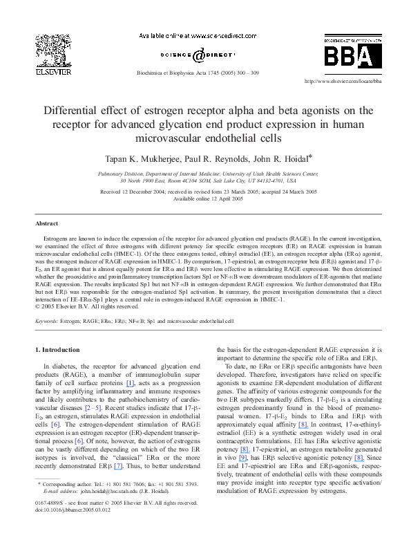 (PDF) Differential effect of estrogen receptor alpha and beta agonists ...