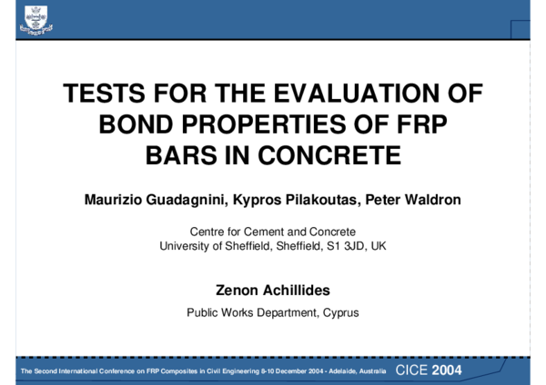 (PDF) Tests for the evaluation of bond properties of FRP bars in concrete