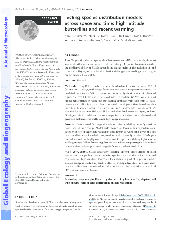 (PDF) Testing species distribution models across space and time: high ...
