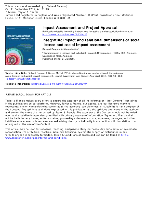 (PDF) Integrating impact and relational dimensions of social licence ...