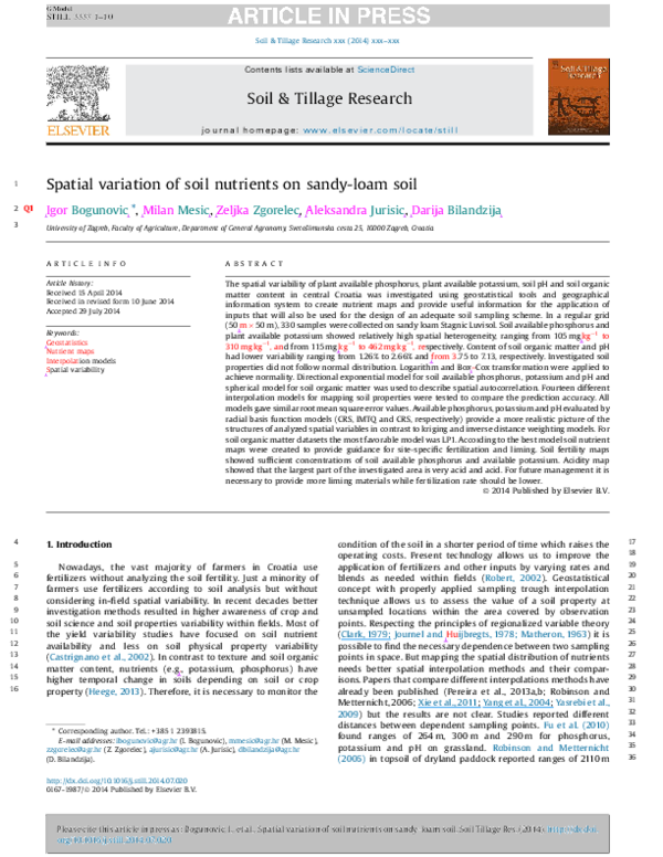(PDF) Spatial variation of soil nutrients on sandy-loam soil