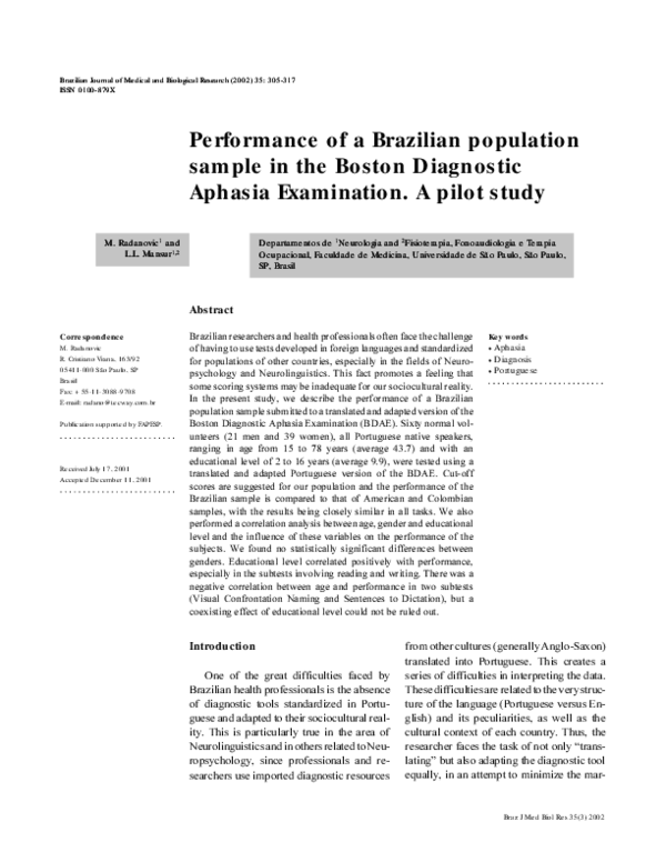 Boston Diagnostic Aphasia Examination Pdf