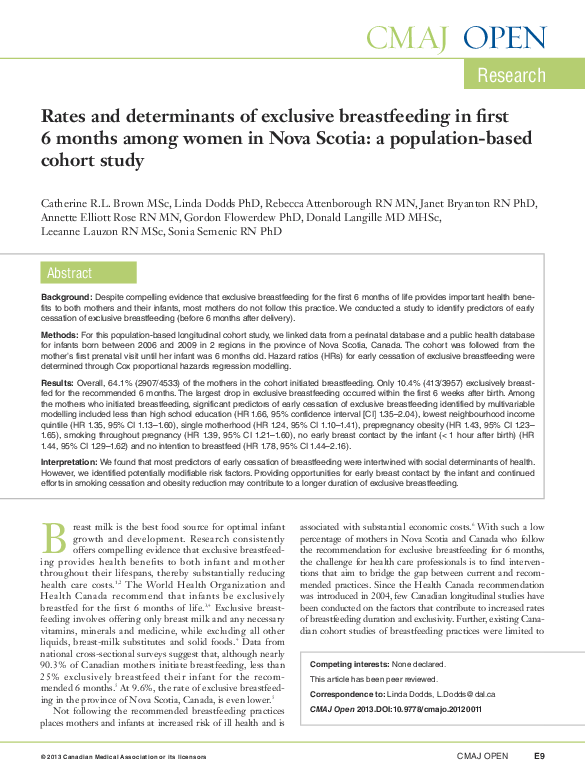 (PDF) Rates and determinants of exclusive breastfeeding in first 6 ...