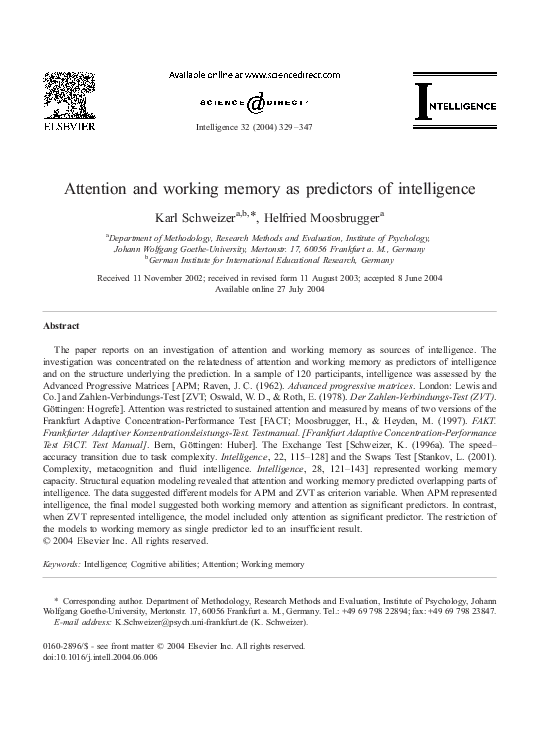 (PDF) Attention and working memory as predictors of intelligence