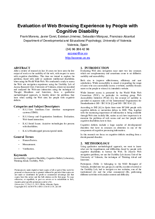 (PDF) Evaluation of web browsing experience by people with cognitive ...